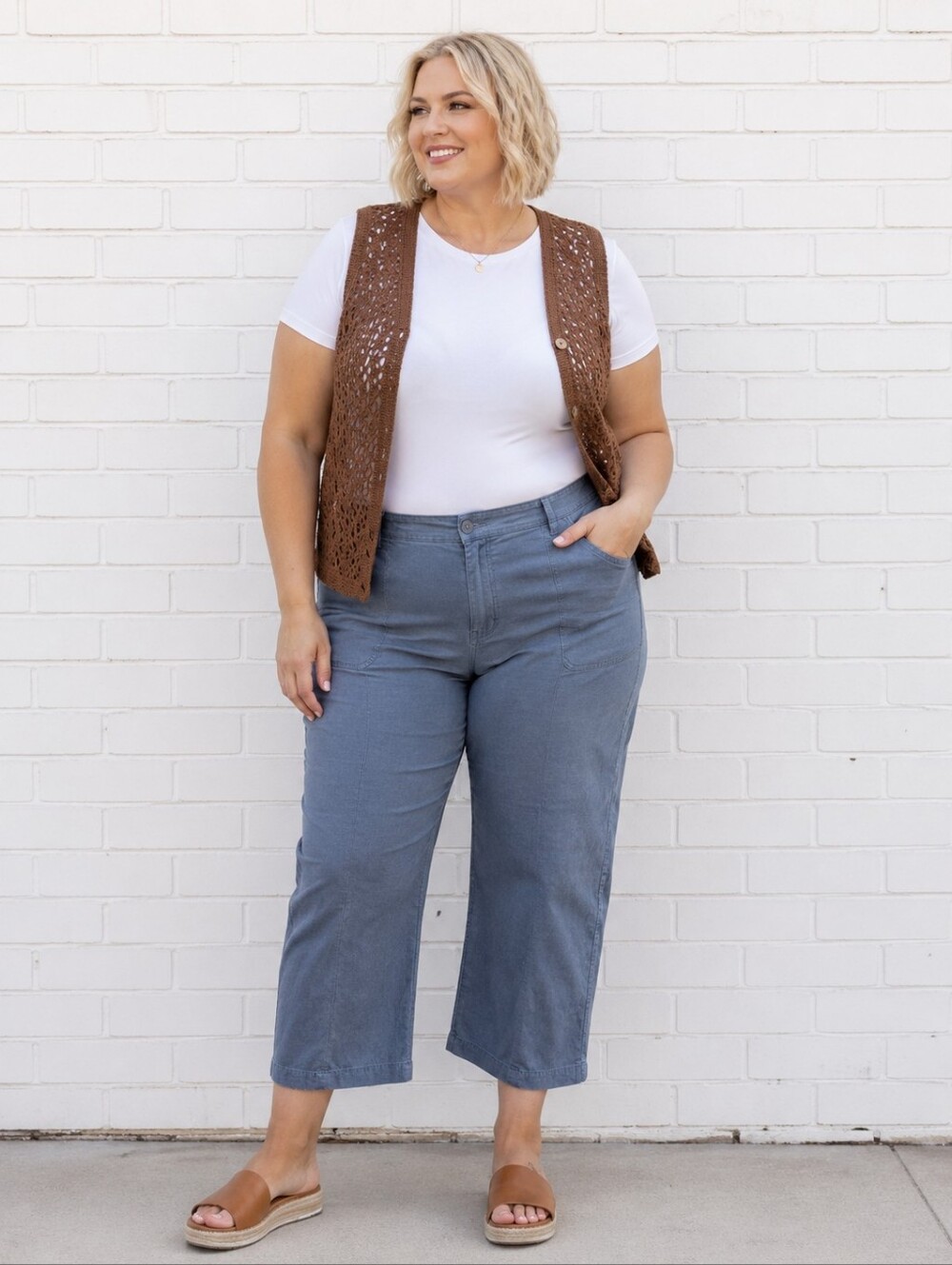 Reitmans NEW Plus Size 22: Cropped Cotton Pant in Slate Blue